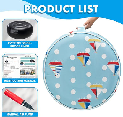 AURASUN Inflatable Patio Ottoman Pouf - Portable Stool with Handle D20” x H10” - Air Pump Included for Outdoor Indoor Use - Comfortable Foot Rest or Seating for Garden Camping or Home (Blue)