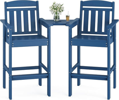 Soohow Tall Adirondack Chairs Set of 2, HDPE Adirondack Bar Stools with Connecting Tray, Bar Height Adirondack Chair Patio Barstool, Ideal All Weather Tall Patio Chair for Balcony, Poolside, Backyard