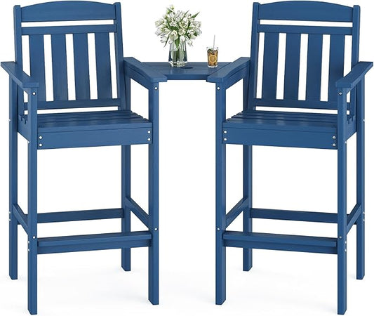 Soohow Tall Adirondack Chairs Set of 2, HDPE Adirondack Bar Stools with Connecting Tray, Bar Height Adirondack Chair Patio Barstool, Ideal All Weather Tall Patio Chair for Balcony, Poolside, Backyard