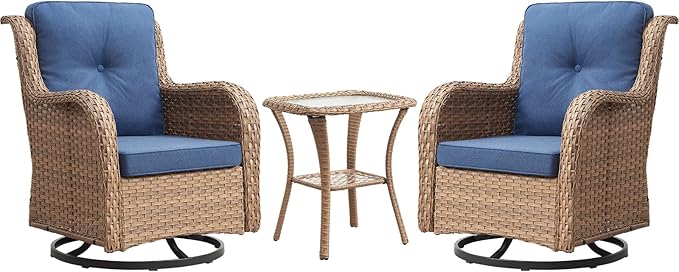 Rilyson Patio Chairs Rocking Swivel Chiar - 3 Piece Outdoor Wicker Patio Bistro Set Rattan Rocker Glider Chairs with - Photo 1
