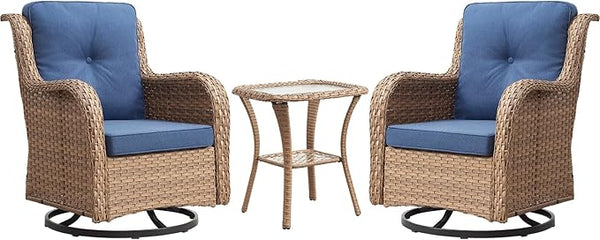 Rilyson Patio Chairs Rocking Swivel Chiar - 3 Piece Outdoor Wicker Patio Bistro Set Rattan Rocker Glider Chairs with - Photo 1