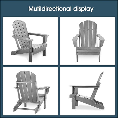 Folding Adirondack Chair, Patio Chair, Patio Adirondack Chair Weather Resistant, Outdoor Adirondack Chair, HDPE All-Weather Adirondack Chair for Fire Pit, Pool, Balcony, Backyard, Grey