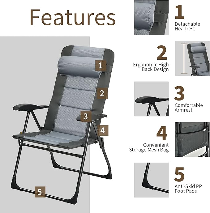 Giantex Set of 2 Patio Dining Chairs with Footstools, Folding Recliner Chairs with 7-Position Adjustable Backrest - Photo 8