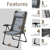 Giantex Set of 2 Patio Dining Chairs with Footstools, Folding Recliner Chairs with 7-Position Adjustable Backrest - Photo 8