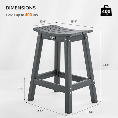 Bonnlo 24" Outdoor Bar Stools Set of 2, Heavy-Duty HDPE Plastic Adirondack Bar Height Chairs with Footrest, All-Weather Patio Stools for Deck, Poolside, Kitchen Island (2-Piece 24 Inch)