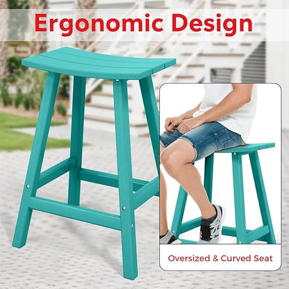 Costaelm All-Weather Bar Stools Set of 3, 24" Height Outdoor Bar Stools, Adirondack Poly Patio Bar Stool for Patio, Deck, Kitchen Counter and Garden, Turquoise
