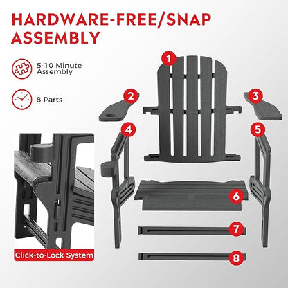Costaelm Tool-Free Assembly Outdoor Patio HDPE Plastic Adirondack Chair with Cup Holder, Gray