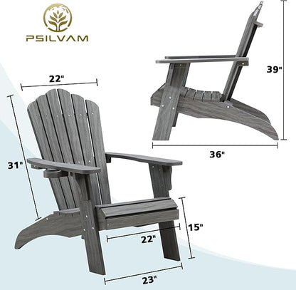 Psilvam Oversized Adirondack Chair, Fade-Resistant & Odor-Free Poly Lumber Fire Pit Chairs with Cup Holder, Weatherproof Outdoor Chair, Easy 15 Min Install Patio Chair, 350 Lbs Support (4, Gray)