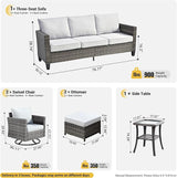 ovios Patio Furniture Set, 6 Pieces Outdoor Wicker Sofa Couch with Swivel Rocking Chairs Ottomans Comfy Cushions Rattan - Photo 8