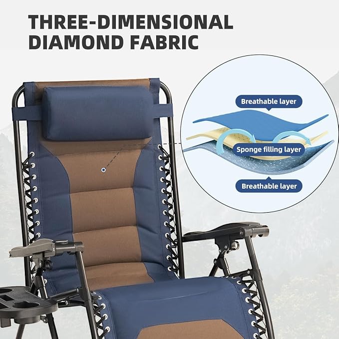 Zero Gravity Chair Oversized Padded Recliner with Adjustable Headrest & Cup Holder - 600D Oxford Folding Lounge Chair - Photo 4