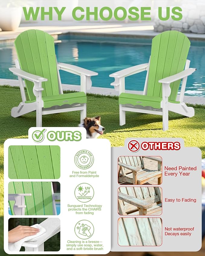 Folding Adirondack Chair –Recyclable HDPE Outdoor Adirondack Patio Chair with Cup Holder, Wood Texture & Umbrella Hole - Photo 7