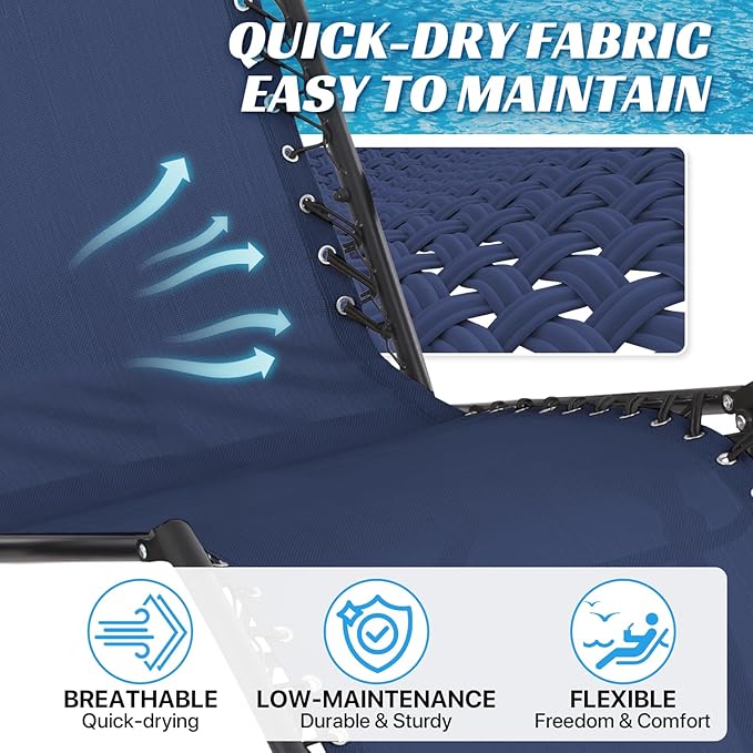 Ostlttyn Zero Gravity Chair Replacement Fabric with Bungee Cord Kit, 17 Inch Wide Repair Cloth with Replacement Cord for Anti Gravity Chairs Outdoor Recliner Patio Lounge Lawn Beach Sling Chair, Blue