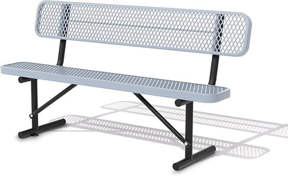 6 Ft Metal Park Bench for Outside, All-Weather Thermoplastic Coating Outdoor Bench with Backrest, Commercial Heavy Duty Benches for Shopping Malls, Stores, Parks, Patios, Decks, Grey