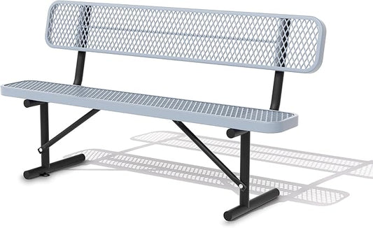 72" Metal Park Benches for Outside - Gray Outdoor Benches Heavy Duty Garden Weatherproof Bench with Backrest, Buddy Bench for Schools,Commercial Benches for Shopping Mall, Store, Yard, Patio