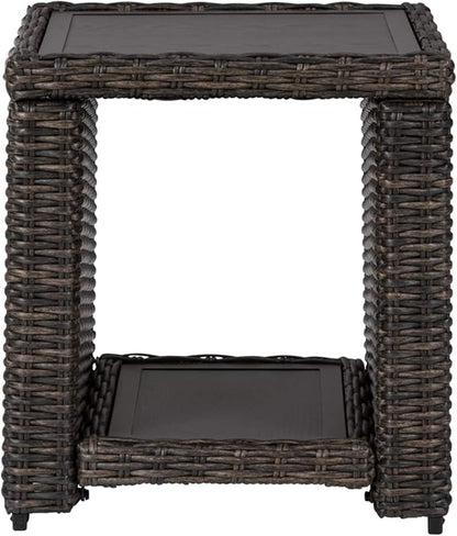 BOWERY HILL Square Patio End Table, 22.25 in H x 19.75 in W x 20 in D, All-Weather Resin Wicker with Rust-Proof Aluminum Frame, Brown Finish, Outdoor Table for Patio or Garden Use