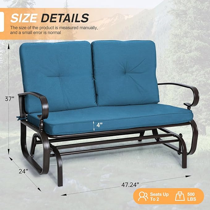 Incbruce Outdoor Glider Rocking Chair Patio Glider Bench for 2 Person - Photo 3