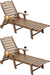 Carauci Lounge Chair Outdoor Set of 2, HDPE Chaise Lounge with Wheels - Photo 1
