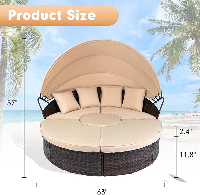 SUNCROWN Outdoor Patio Round Daybed with Retractable Canopy - Photo 8
