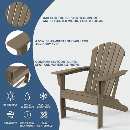 Farmhouse Adirondack Chair Set of 6, Poly Lumber Patio Chairs, Pre-Assembled Weather Resistant Outdoor Chairs for Pool, Deck, Backyard, Garden, Fire Pit Seating, Weather Wood