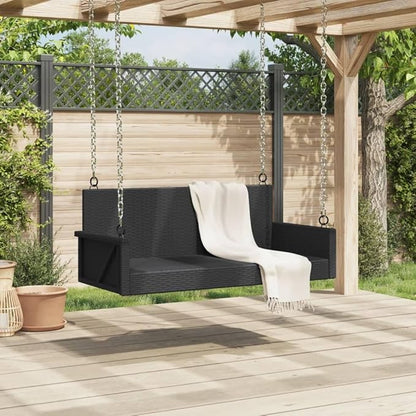 Swing Bench Black PE Rattan, Powder-Coated Steel 2 Seater Outdoor Benches Patio Bench for Lawn Courtyard