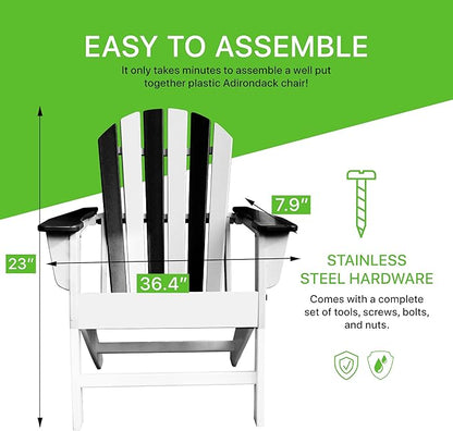 NewTechWood Atlantic Classic Curveback Plastic Weather Resistant Patio Adirondack Chair, Easy Installation, Widely Used in Outdoor, Fire Pit, Deck, Lawn, Outside, Garden Chairs (Zebra)