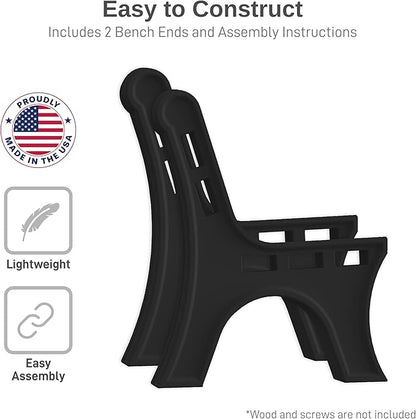 RTS Home Accents Custom Length Lightweight Indoor or Outdoor Bench Ends with Backrest (Wood & Screws Sold Separately), Black