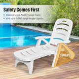 COSTWAY 2PCS Folding Chaise Lounge with Wheels, 5-Position Adjustable Recliner for Sunbathing, Seaside (White) - Photo 7