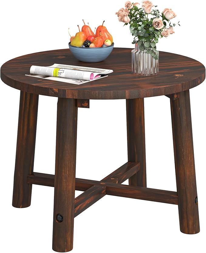 Tangkula Outdoor Side Table, Patio End Table with Solid Wood Structure, Small Round Coffee Table for Garden, Deck - Photo 1