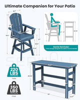 SERWALL 5-Piece Swivel Adirondack Bar Set, HDPE Swivel Bar Height Chairs Set of 4 with Bar Table - Photo 2