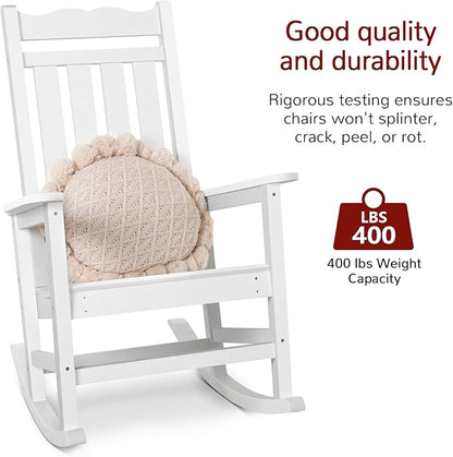 Stoog All-Weather Outdoor & Indoor Rocking Chair, Porch Rocker with 400 lbs Weight Capacity, Front Porch Rocking Chair, for Patio, Backyard, Lawn, Garden and Fire Pit, White