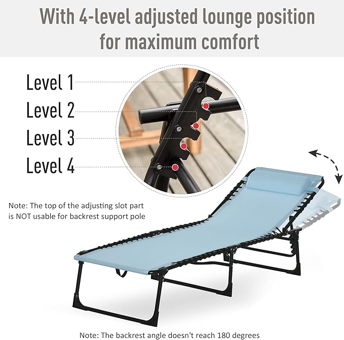 Outsunny Folding Chaise Lounge Chair, Patio Sun Tanning Chair, Outdoor Chaise Lounger with 4-Position Reclining Back - Photo 4