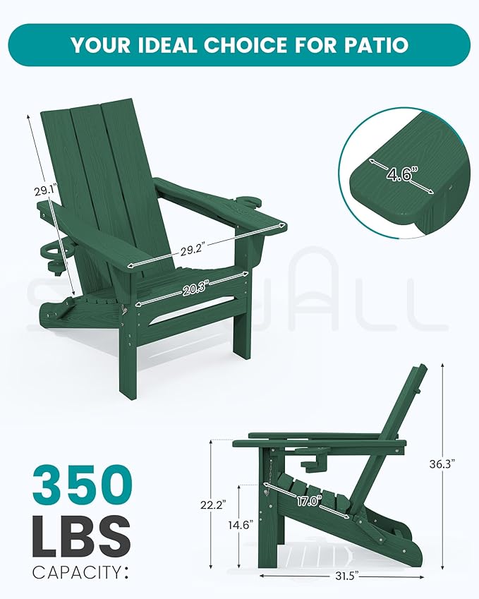 SERWALL Modern Adirondack Chair, Folding Adirondack Chair with Dual Cup Holders - Photo 3