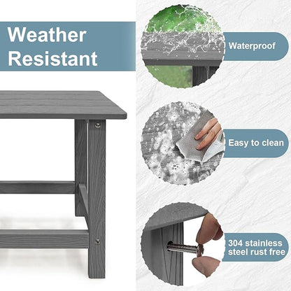 Outdoor Side Table, HDPS Single Adirondack Side Table Weather Resistant, Table for Adirondack Chair, Outside End Table for Patio, Pool, Deck, Porch, Outdoor or Indoor Use, Grey