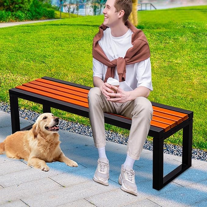 Garden Bench Wood Outdoor Benches All-Weather 2-Person Park Bench Patio Benches with Slatted Seat & Metal Legs, 3.3ft 3.9ft 4.9ft 5.9ft Backless Seat for Porch Lawn Yard(Blue White,3.93ft)