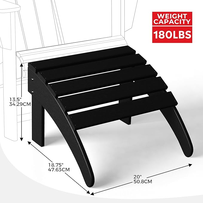 Costaelm Adirondack Chair Footrest Foldable Ottoman, Folding Ottoman Outdoor Foot Rest for Patio Waterproof, Adirondack Ottoman Outdoor, Black