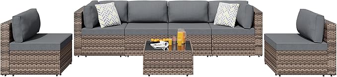 SUNLEI 7 Piece Patio Furniture Sets, Low Back All-Weather Rattan Sectional Sofa with Tea Table&Washable Couch Cushions - Photo 6