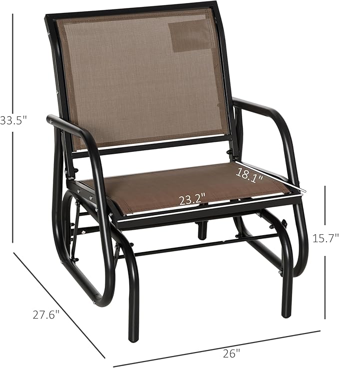 Outsunny Porch Glider, Metal Frame Swing Glider Chair with Breathable Mesh Fabric - Photo 3