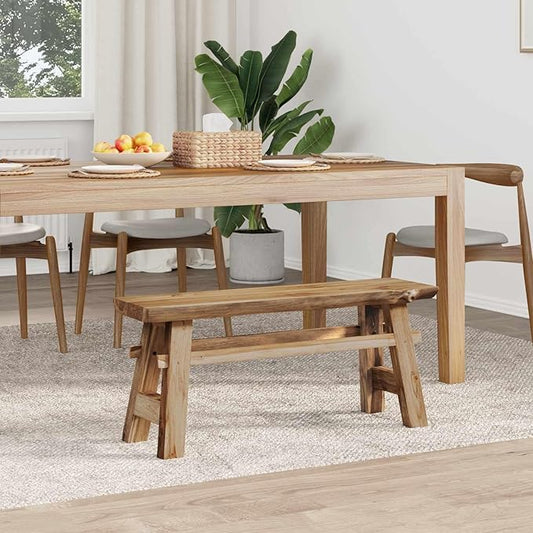 Solid Teak Wood Bench 39.37 x 11.42 x 17.13 Inches, Natural Finish Rectangular Backless Seating for Patio Garden Balcony, Durable Outdoor Furniture with Rustic Grain, Sturdy