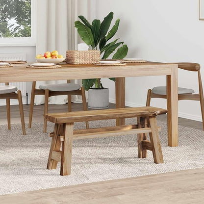 Solid Teak Wood Bench 39.37 x 11.42 x 17.13 in, Backless Rectangular Outdoor Indoor Bench for Garden Patio Balcony, Durable Sturdy Square-Leg Design with Natural Wood Grain