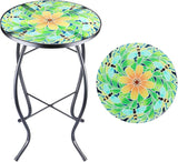 VCUTEKA Outdoor Side Table Mosaic End Patio Side Table Small End Tables Glass Top Round Balcony Coffee Tables Porch - Photo 1