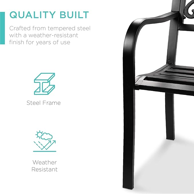 Best Choice Products Outdoor Bench Steel Garden Patio Porch Furniture for Lawn, Park, Deck w/Floral Design Backrest - Photo 4
