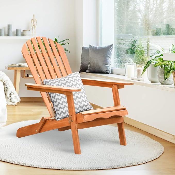 Giantex Wooden Adirondack Chair Outdoor Lounger Chair, Folding Adirondack Chairs 400 lbs Weight Capacity for Patio, Garden, Deck, Porch, Lawn, Oversized Backyard Seating Fire Pit Chairs