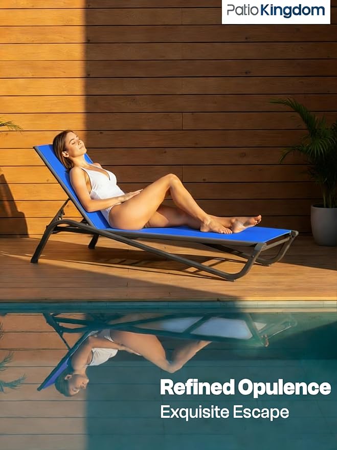Lounge Chair Set of 2, Aluminum Chaise Lounge Outdoor, Lightweight Lounge Chairs for Outside with 5 Adjustable Backrest, Pool Lounger for Poolside, Beach, Balcony, Deck (Royal Blue)