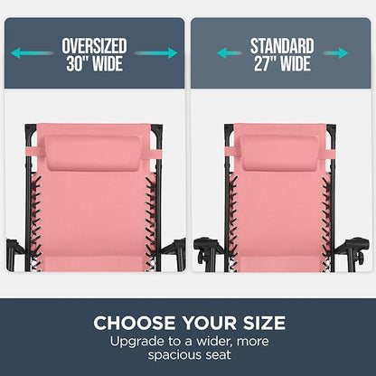 Best Choice Products 30” Wide Folding Zero Gravity Outdoor Recliner Patio Lounge Chair w/Adjustable Canopy Shade, Headrest, Side Accessory Tray - Pink