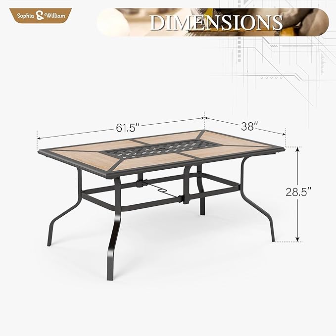 Sophia & William Rectangular Outdoor Dining Table with 1.6"-2" Adjustable Umbrella Hole - Photo 2