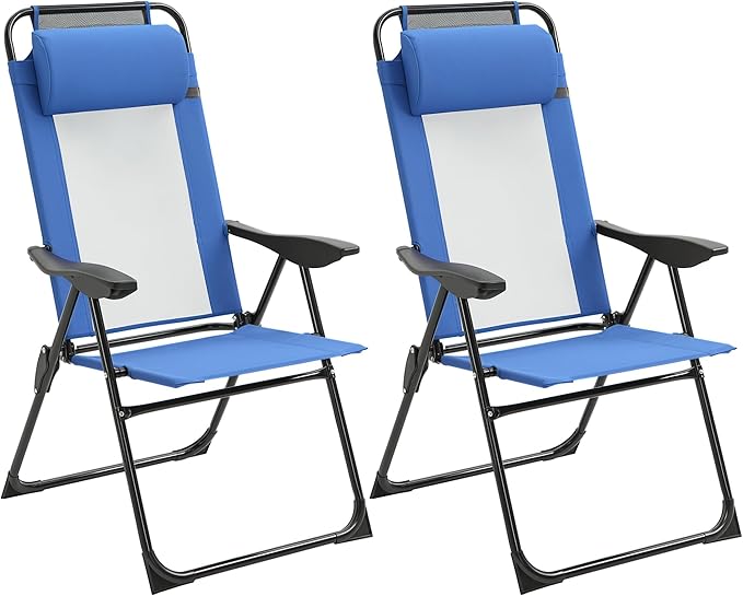 Outsunny Folding Patio Dining Chairs Set of 2, Outdoor Deck Chair with Removable Headrest - Photo 1