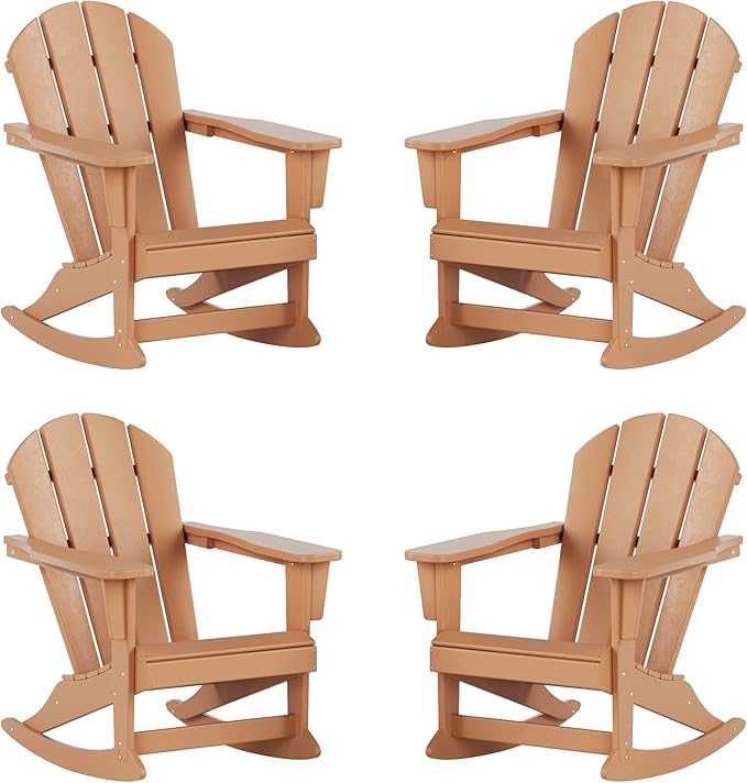 WestinTrends Malibu Outdoor Patio Porch Rocking Adirondack Chair (Set of 4), Teak