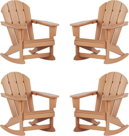 WestinTrends Malibu Outdoor Patio Porch Rocking Adirondack Chair (Set of 4), Teak