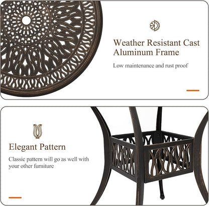 VINGLI 35.4' Dia Patio Dining Table with Umbrella Hole, Cast Aluminum Bistro Table for Outdoor Garden Use (35.4' Dia x 29.5' H)