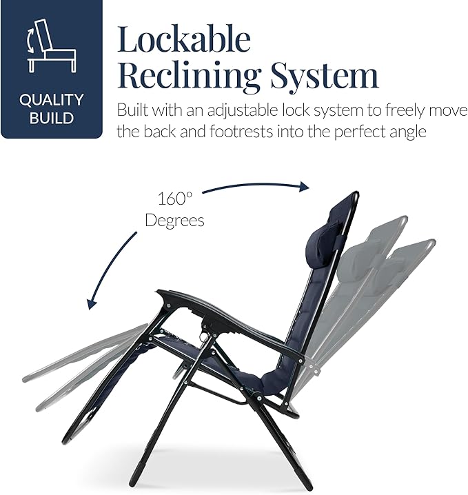 Best Choice Products Oversized Padded Zero Gravity Chair, Folding Outdoor Patio Recliner - Photo 7